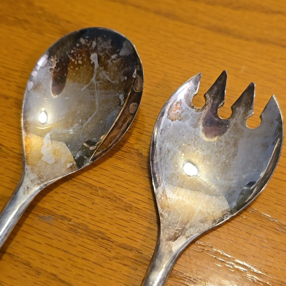 Vintage W.A. Italy Gold Plated Silver Plated Salad Serving Set 9-1/4